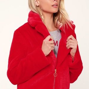 Finders Keepers Chicago Red Faux fur coat